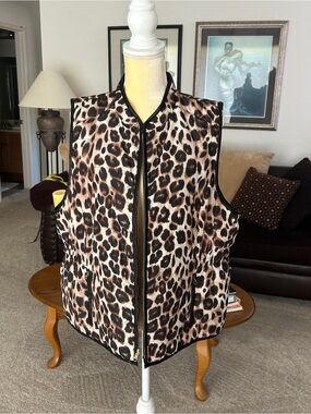 Chico's Leopard Print Sleeveless Vest with Black Trim